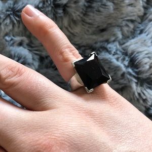 Deep Brown Rectangle Gem Silver Ring